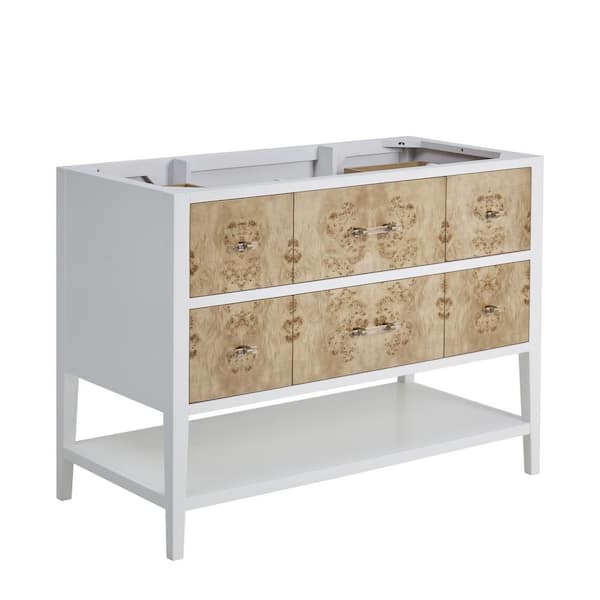 James Martin Vanities Olena 47.75 in. W x 23.38 in. D x 34.88 in. H Bath Vanity Cabinet without Top in Polished White and Light Mappa Burl