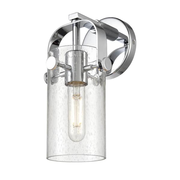 Innovations Pilaster II Cylinder 4.5 in. 1-Light Polished Chrome Wall Sconce with Glass Shade