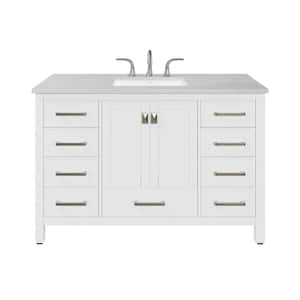 Aberdeen 48 in. W x 22 in. D x 34 in. H Bath Vanity in White with White Carrara Marble Top with White Sink