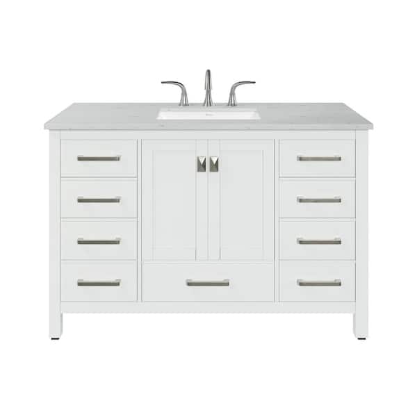 Aberdeen 48 in. Single Sink White Bath Vanity with White Carrara Quartz Top (Assembled)