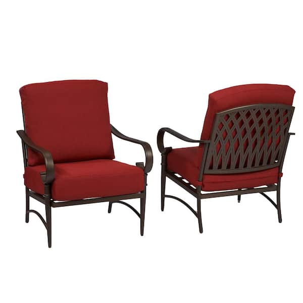Hampton Bay Oak Cliff Stationary Metal Outdoor Lounge Chair with Chili Cushion (2-Pack)