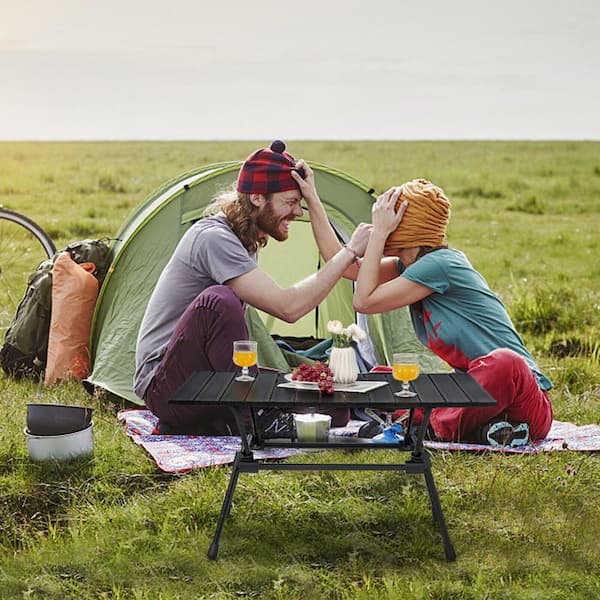 SKONYON Folding Aluminum Camping Table 4-Level Height Portable