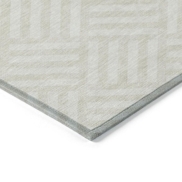 Ivory, Beige 5 ft. x 8 ft. Woven Geometric Polyester Rectangle Indoor/Outdoor Area Rug