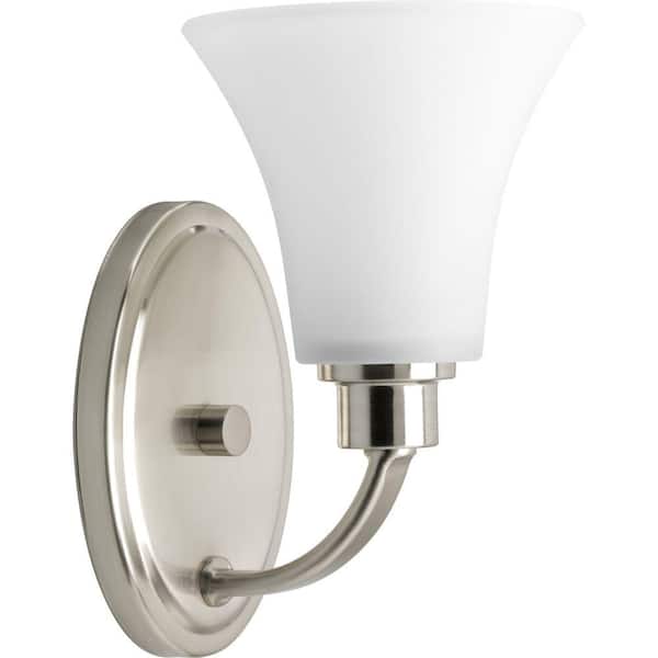 Progress Lighting Joy Collection 1-Light Brushed Nickel Etched Glass Traditional Bath Vanity Light