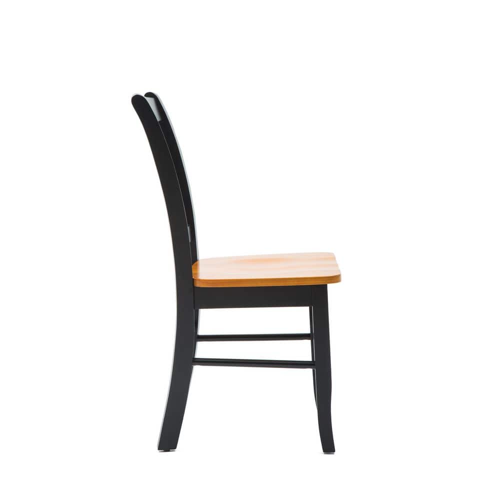 Set of 2 Black and Oak High Slat Back Dining Chairs