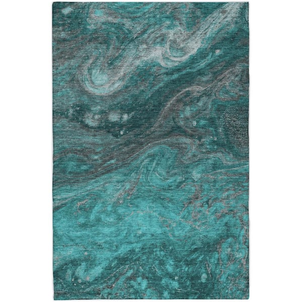 Dream Shag Premium Machine Washable Abstract ADS599 Teal 10 ft. x 14 ft. Area Rug