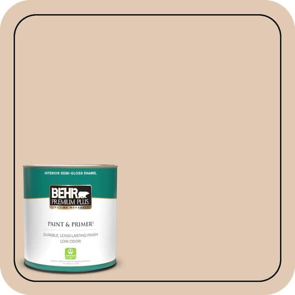 BEHR PREMIUM PLUS 1 qt. #290E-2 Oat Cake Semi-Gloss Enamel Low Odor Interior Paint & Primer