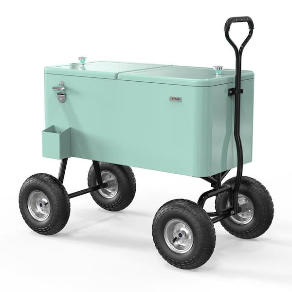 Karl home 80 qt. Green Outdoor Food and Beverage Wagon Rolling Cooler Ice Chest With Handle And 10 in. Wheels