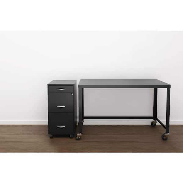 18 in. D 3-Drawer Black Metal Letter Width 14.25 in. W Mobile Vertical File Cabinet File-File-Pencil