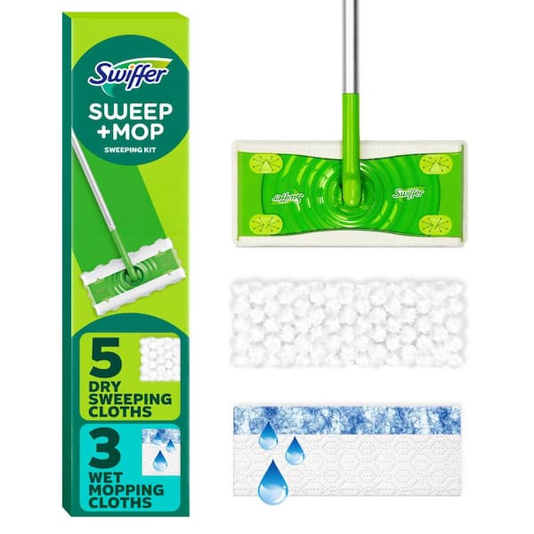 Sweep and Mop 2-in-1 Dry and Wet Multi-Surface Mopping Starter Kit (1-Sweeper, 5-Dry Cloths, 3-Wet Cloths)