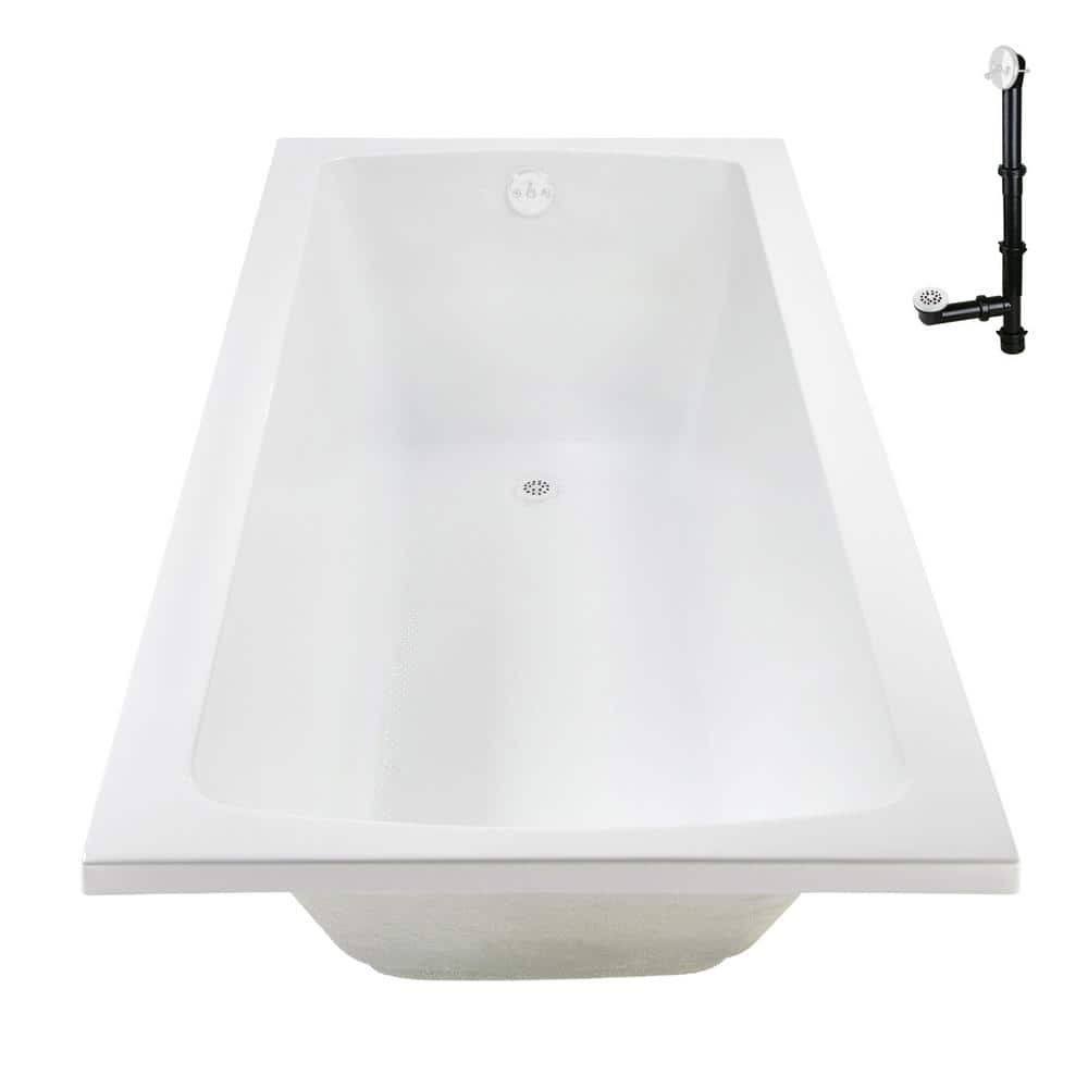 66" x 34" Glossy White Acrylic Soaking Drop-In Bathtub