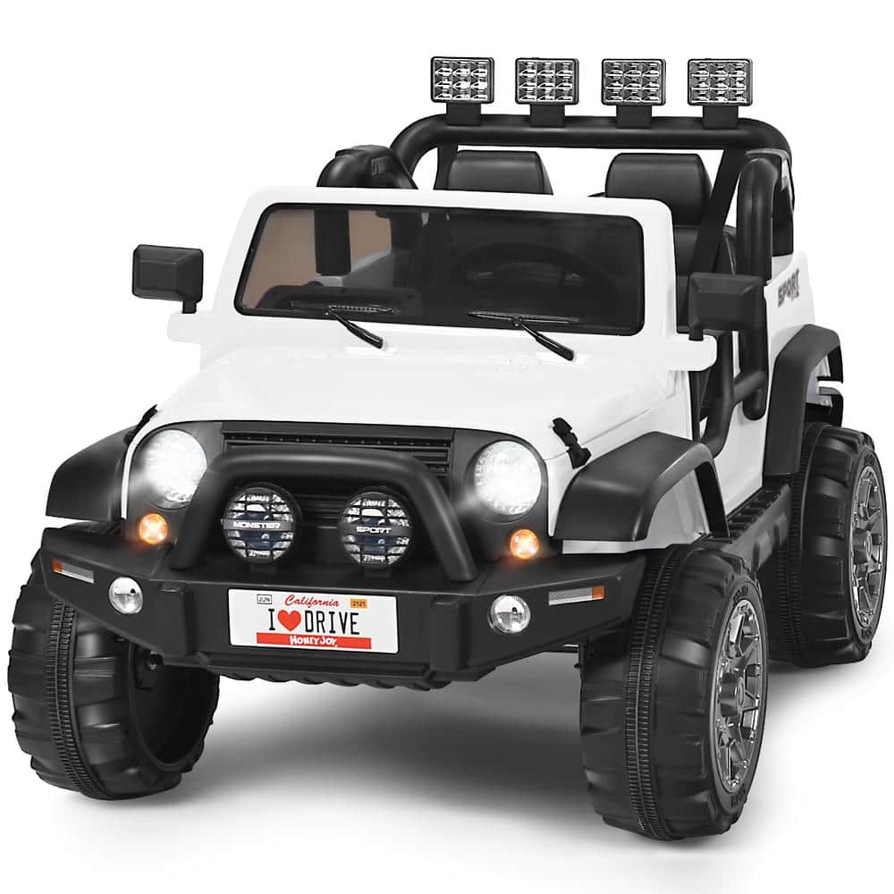HONEY JOY 13 in. 12-Volt Electric Kids Ride On Truck Toys 2 Seater Jeep Car with Remote Control White, Whites -  TOPB003323