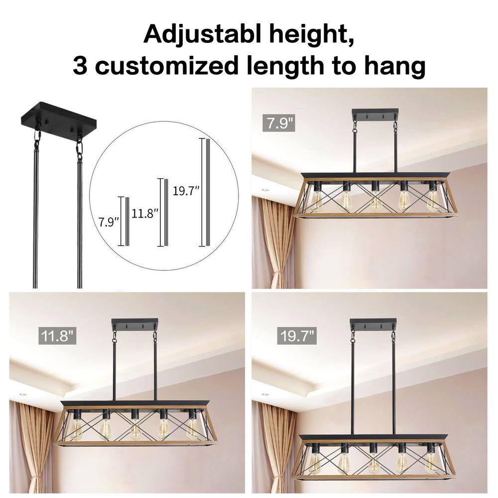 Walnut and Black Rectangular Cage Pendant Light