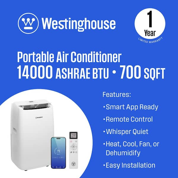 14,000 BTU Portable Air Conditioner Cools 700 Sq. Ft. with 3-in-1 Operation in White