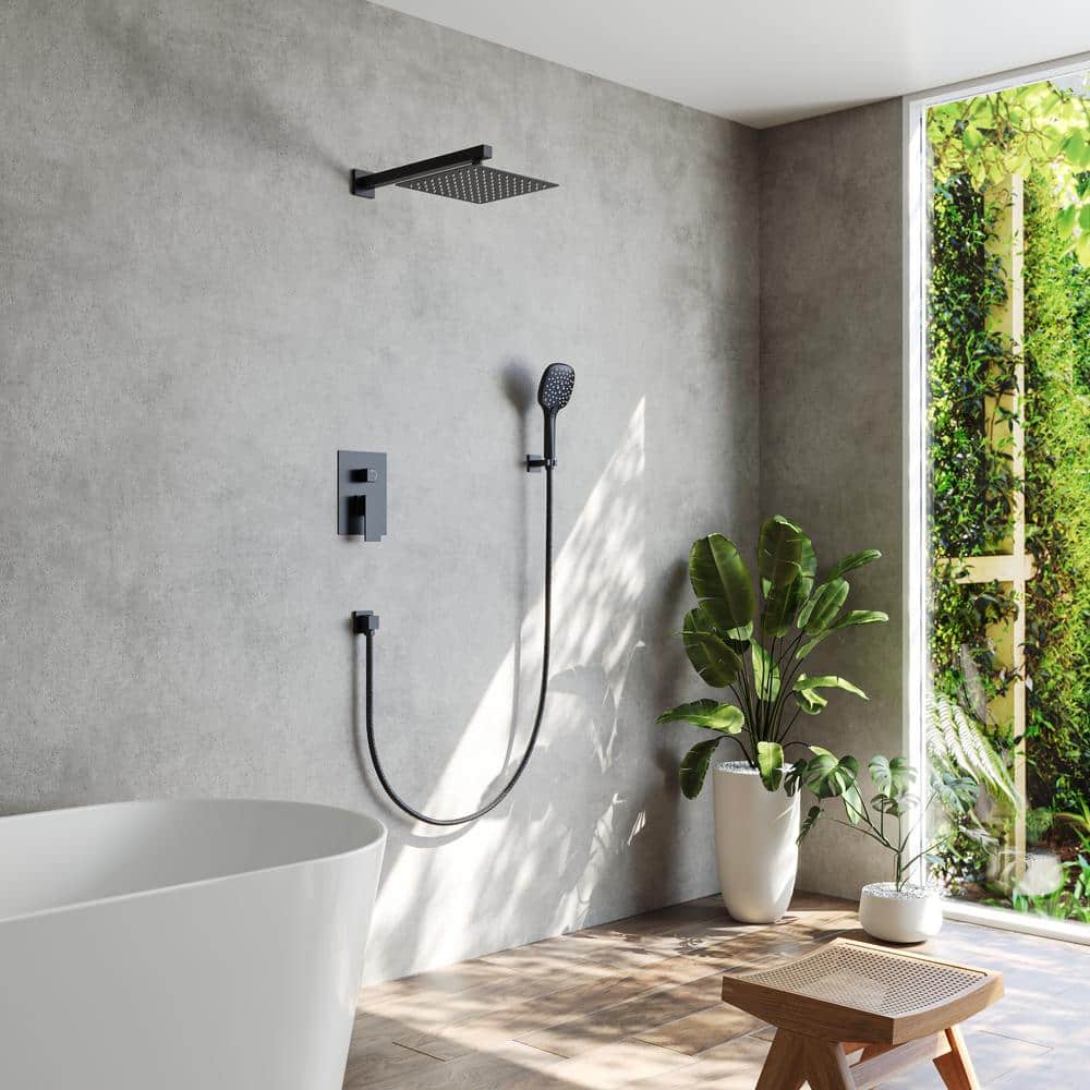 Matte Black Wall Mount Dual Shower Heads with Handheld and Valve
