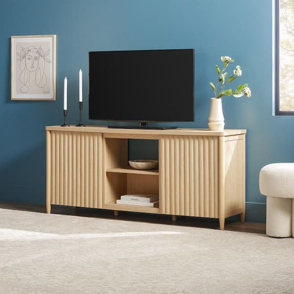 Walker Edison Furniture Company Contemporary 58 in. Coastal Oak TV Stand with 2 Fluted Doors (Max TV size 70 in. )