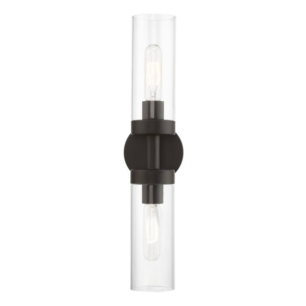 Ludlow Urban Minimal 2-Light Bronze Vanity with Clear Glass Shades