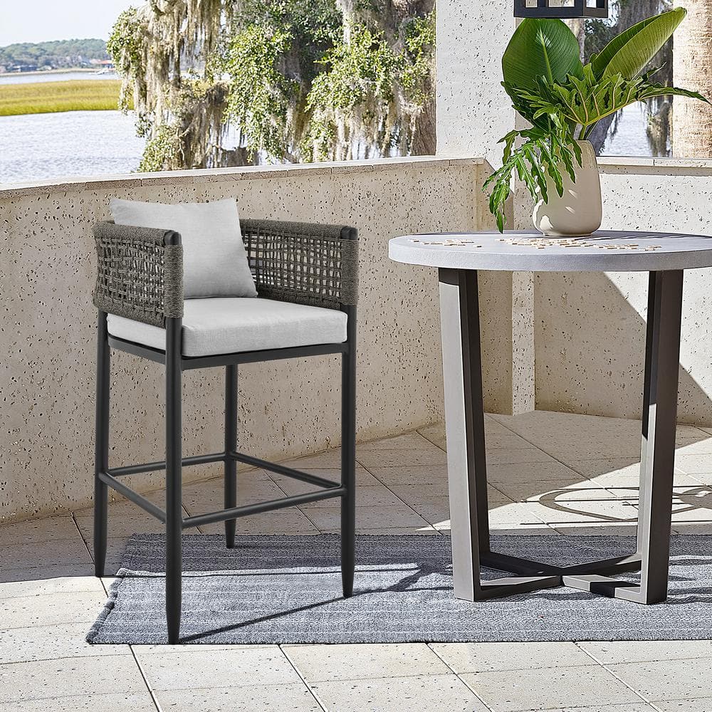 Felicia 26 in. Counter Height Aluminum Outdoor Bar Stool with Light Grey Cu