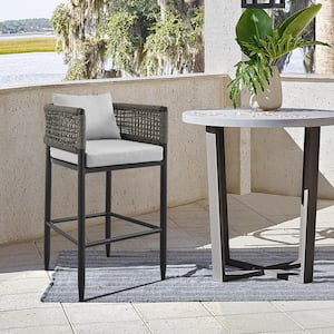 Felicia 26 in. Counter Height Aluminum Outdoor Bar Stool with Light Grey Cushions