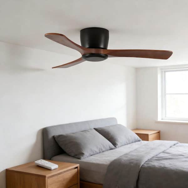 52 in. Brown Noiseless Reversible DC Motor Flush Mount Standard Ceiling Fan with Remote Control Timer No Light