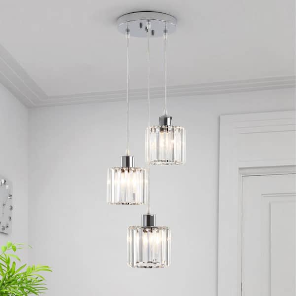 LWYTJO 3-Light Chrome Modern Classic Style Crystal Chandelier for Kitchen Island with No Bulbs Included
