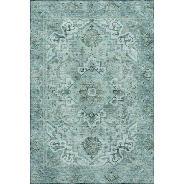 Mayfield Premium Machine Washable Abstract AMF2164 Teal 9 ft. x 12 ft. Area Rug