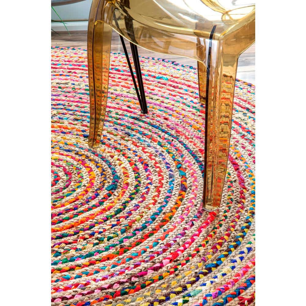 Handmade Multicolor Braided Cotton Oval Area Rug, 7' x 9'
