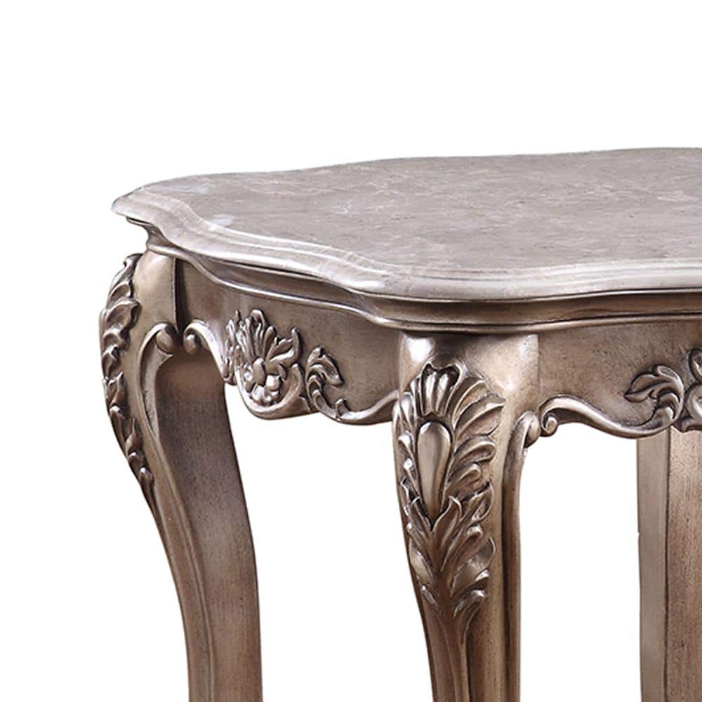 Jayceon Classic Queen Anne Legs Marble Top End Table in Champagne