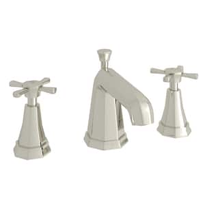 Deco 8 in. Widespread Double-Handle Bathroom Faucet with Drain Kit Included in Polished Nickel