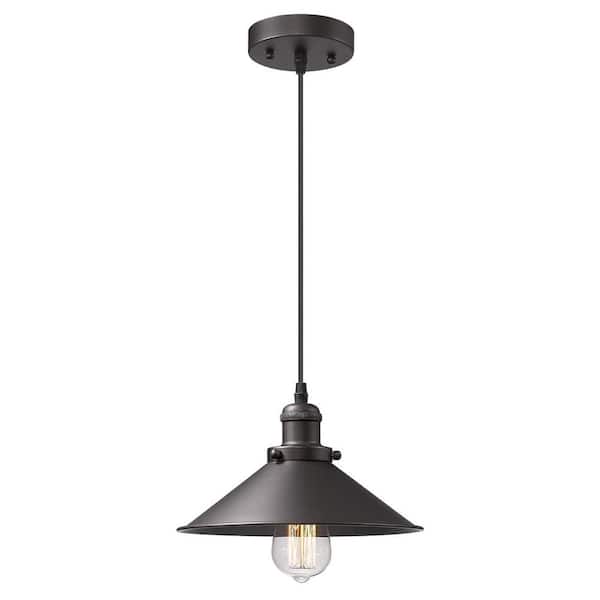 JAZAVA 1-Light Oil Rubbed Bronze Shaded Industrial Single Chandelier Pendant Light with Metal Shade
