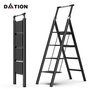 4 Step Ladder Aluminum Step Ladders, Retractable Handgrip Folding Step Stool with Anti-Slip Wide Pedal, 300lbs