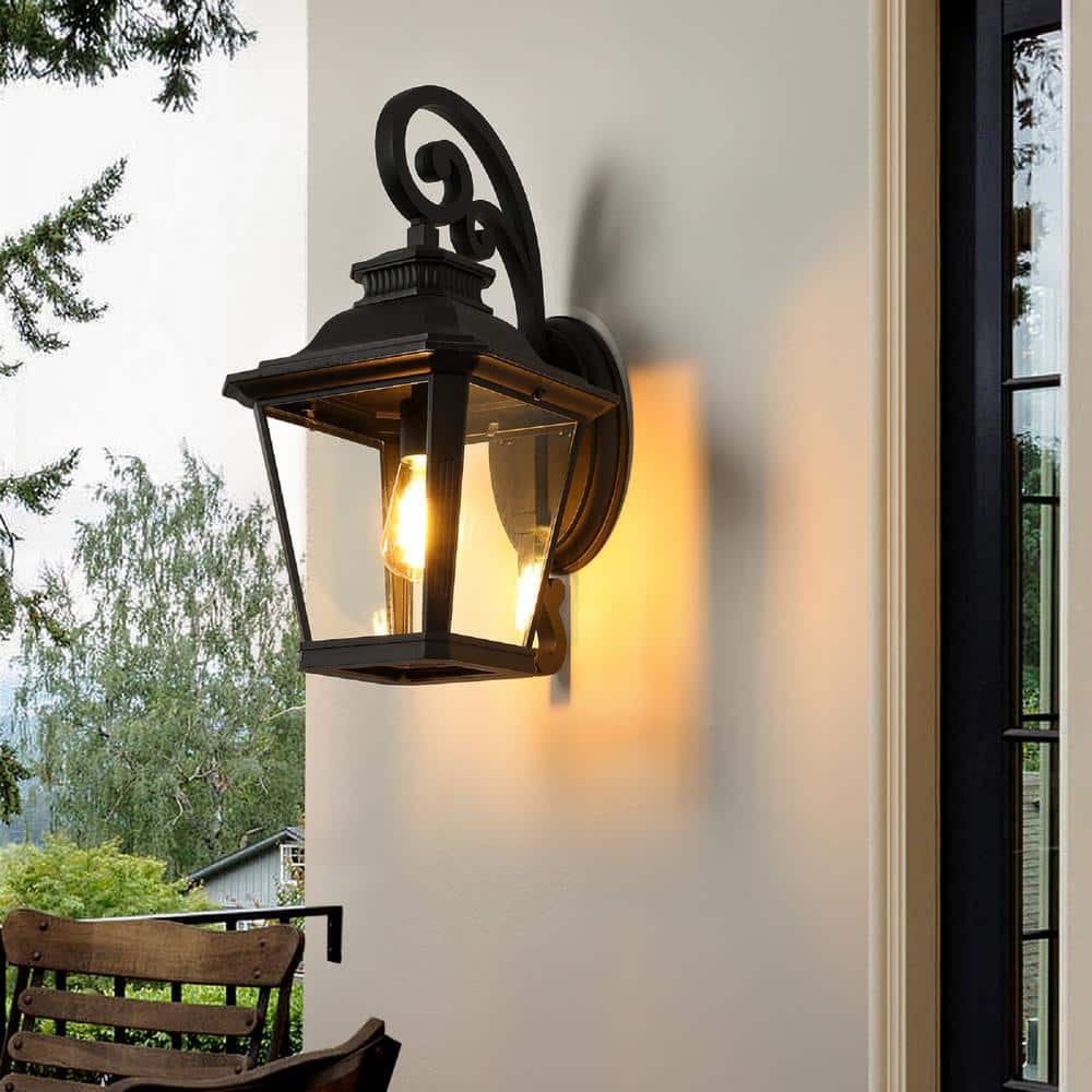 Firhot Large Elegant Black 1-light Hardwired Outdoor Wall Lantern 