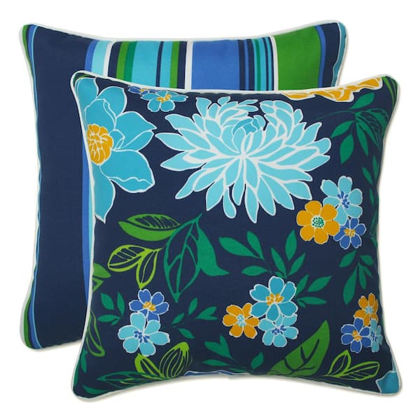 Pillow Perfect Stripe Blue Square Outdoor Square Throw Pillow 2-Pack