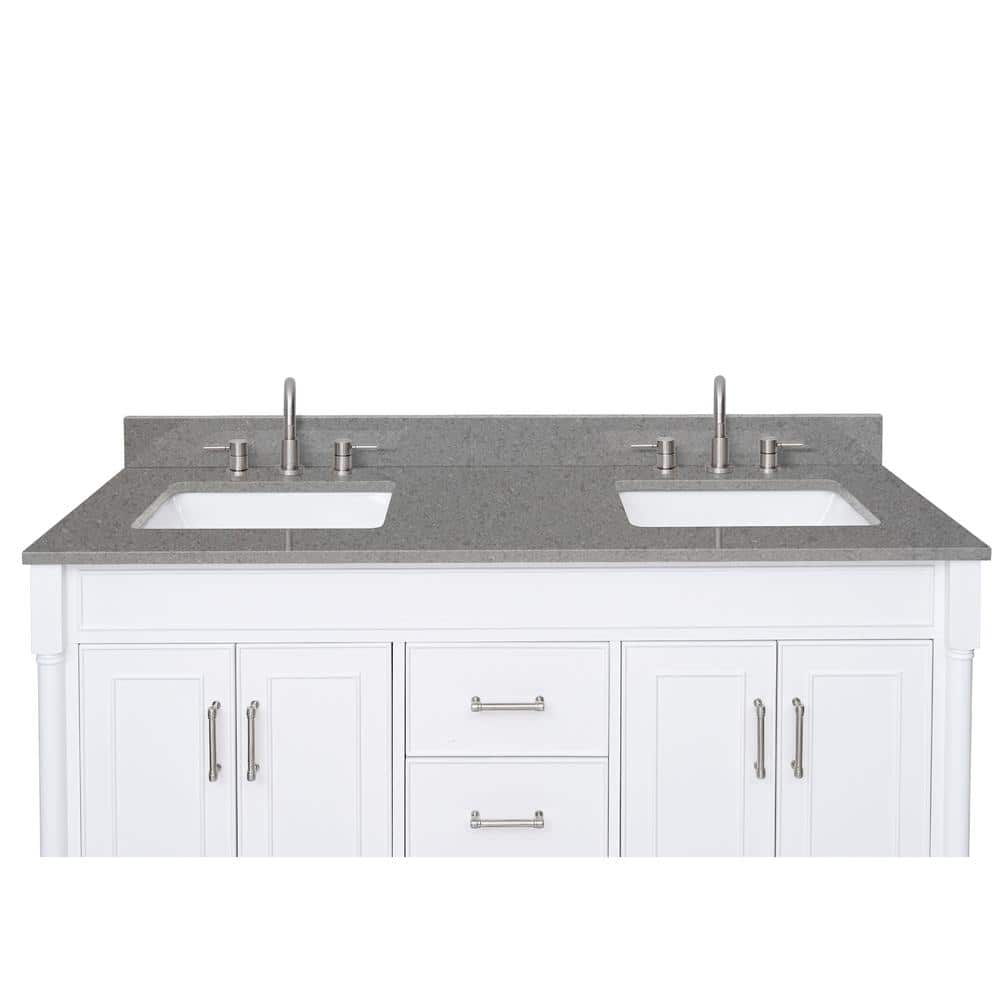 61 In. Lotte Radianz Contrail Matte Quartz Top With Dual Rectangular Sinks