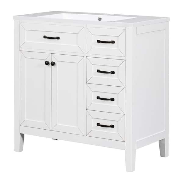 Unbranded 35.98 in. W x 18.03 in. D x 35.98 in. H Freestanding Bath Vanity in White with White Ceramic Top with Drawers