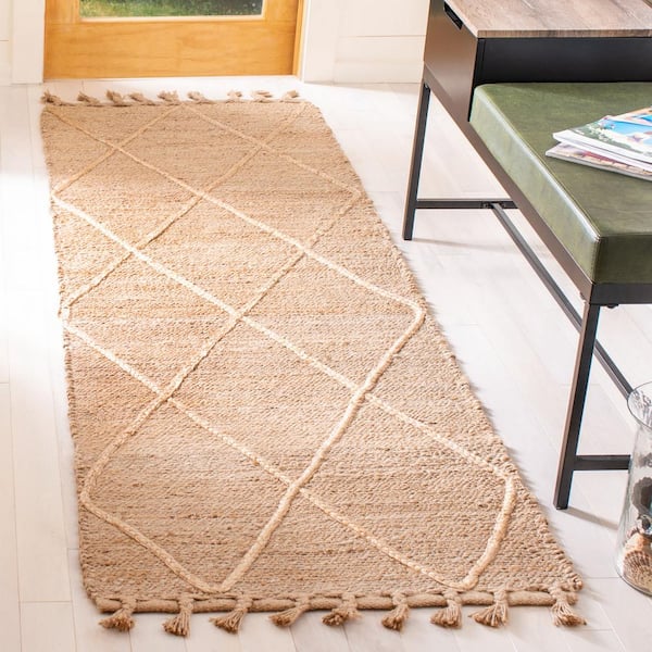 Natural Fiber Beige 2 ft. x 12 ft. Geometric Diamonds Runner Rug