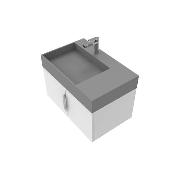 castellousa 30 in. W x 18.9 in. D x 19.75 in. H Single Left Sink Bath Vanity in White w Brushed Nickel Trim w Solid Surface Gray Top
