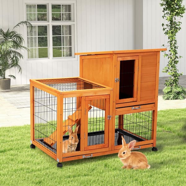 Unbranded Detachable Rabbit Hutch with Removable Tray and Rolling Casters, Orange