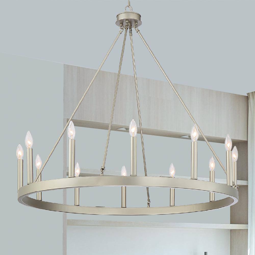Antique Silver 12-Light Oval Wagon Wheel Chandelier