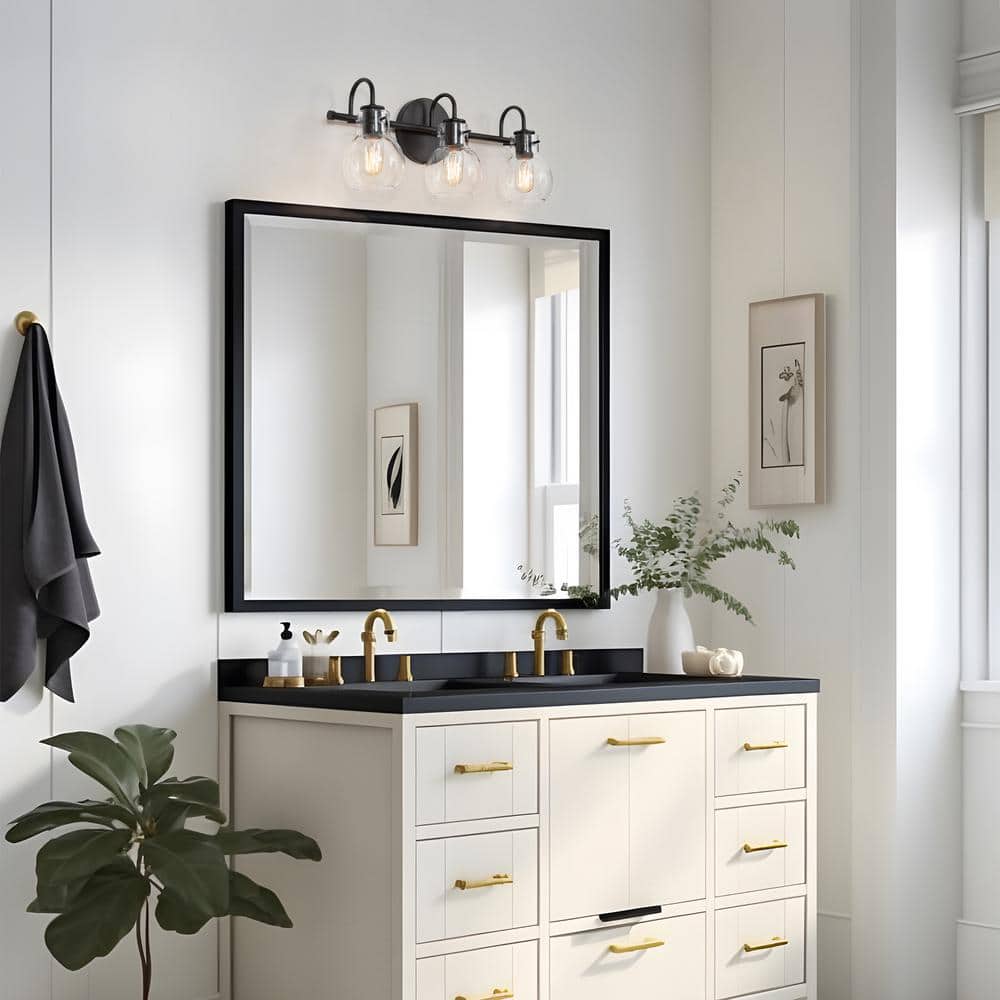 Charm 22-Inch Matte Black LED Vanity Light with Clear Glass Shades