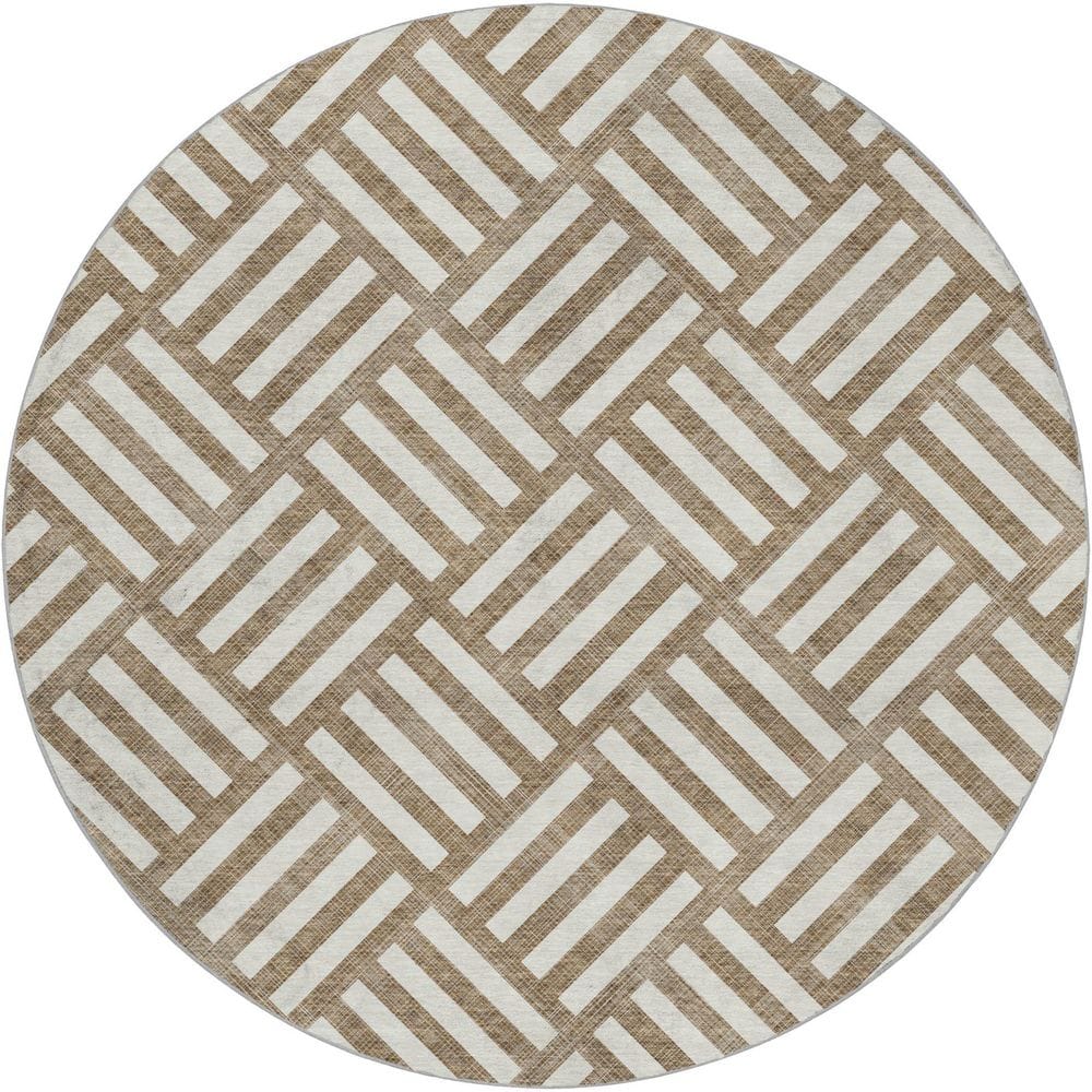 Dream Shag Premium Machine Washable Abstract ADS620 Brown 8 ft. x 8 ft. Round Rug price history on PriceWatchPro