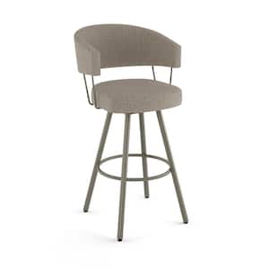 Corey 26 in. Beige and Brown Woven Polyester Matte Light Grey Metal Swivel Bar Stool