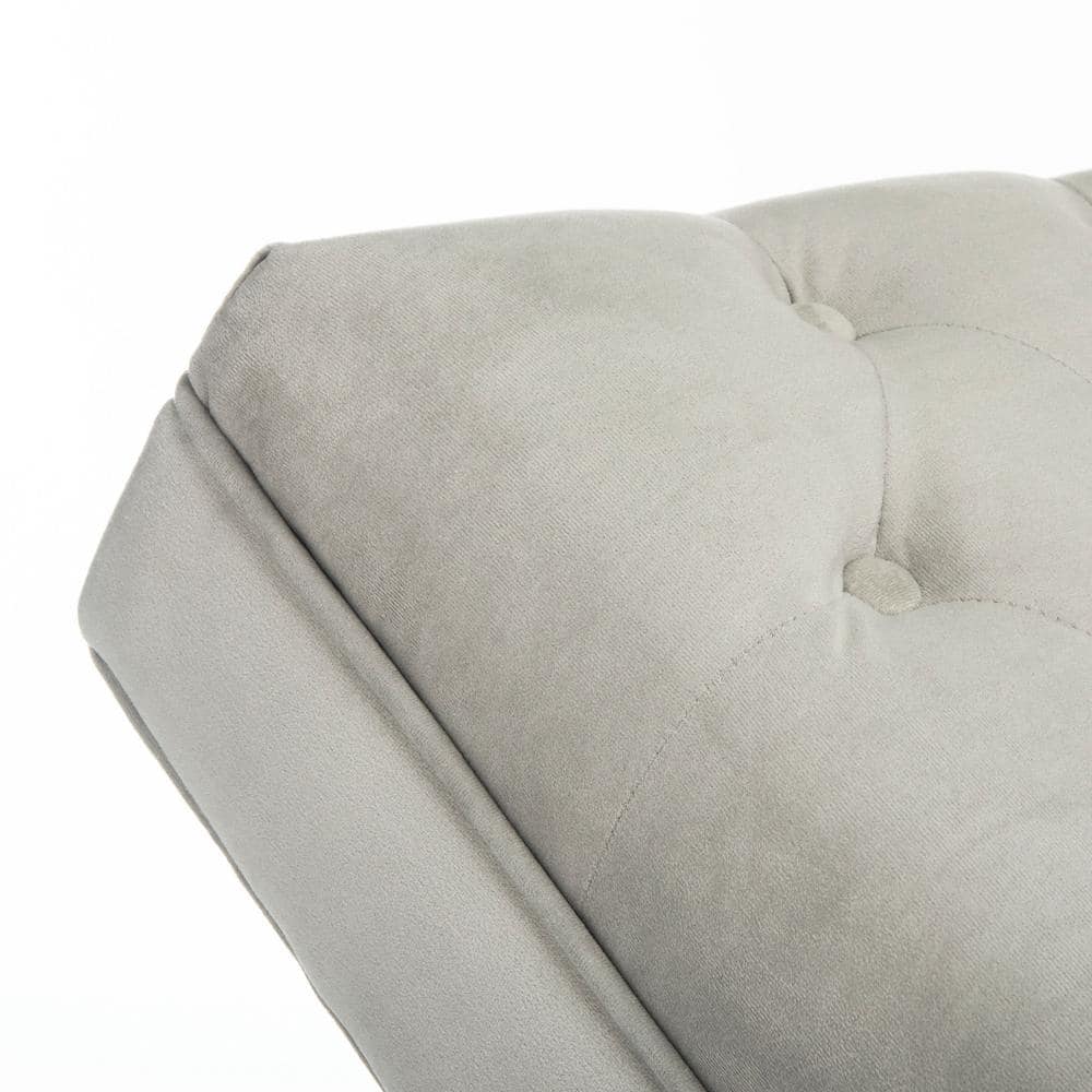 Grey Velvet Chaise with Gold Frame and Headrest