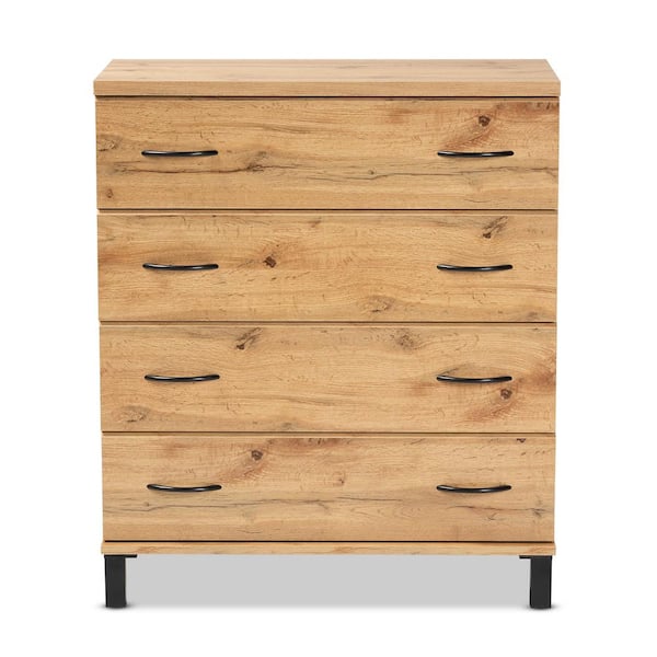 Baxton Studio Maison 4-Drawer Oak Brown Chest of Drawers (36.39 in. H x 31.2 in. W x 15.6 in. D)
