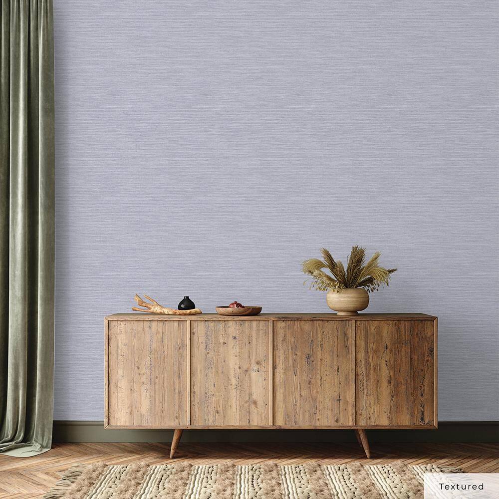 Powder Blue Vinyl Grasscloth Peel and Stick Wallpaper Roll