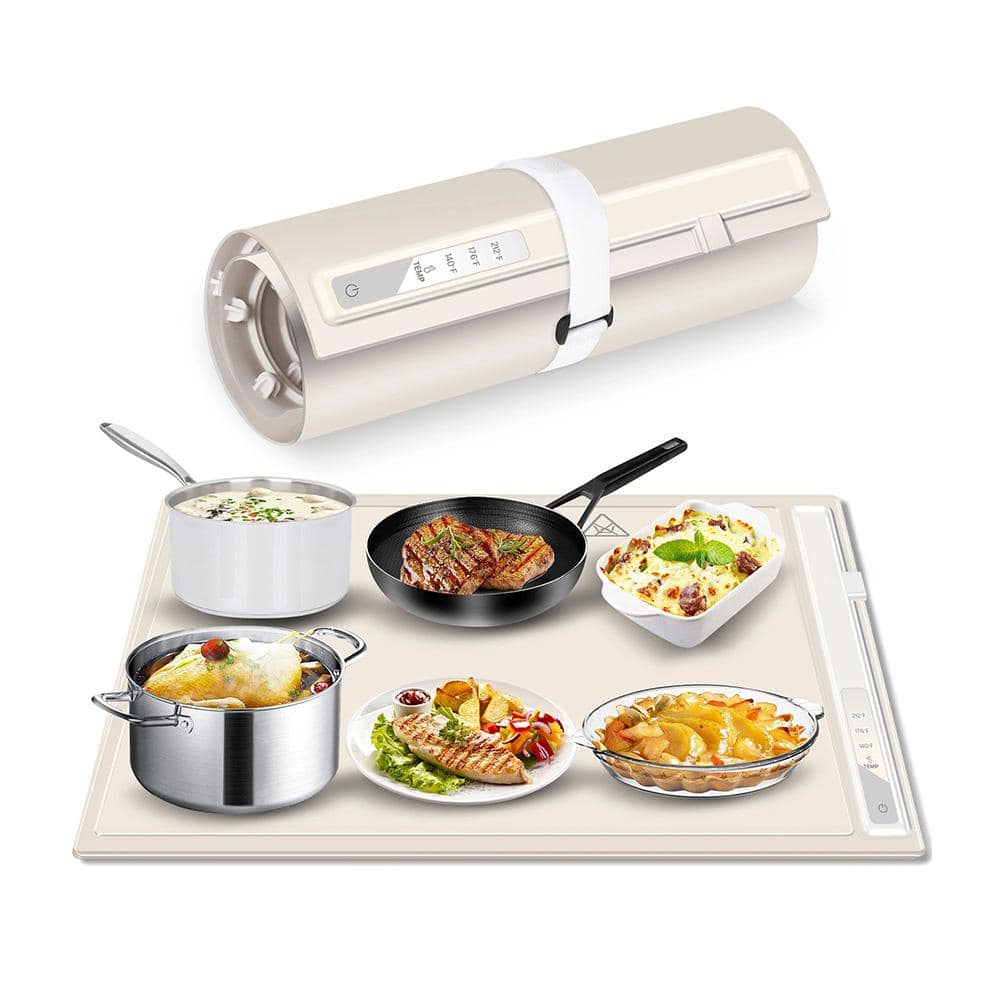 Aoibox 1.95 qt. Silicone Electric Roll Up Heating Tray Food Warmers Mat Buffet Server Portable with 1-Crocks (Beige) SNSA17-2KI049 - The Home Depot