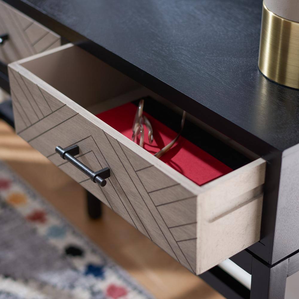 Modern Black and Greige Chevron Console Table with Storage