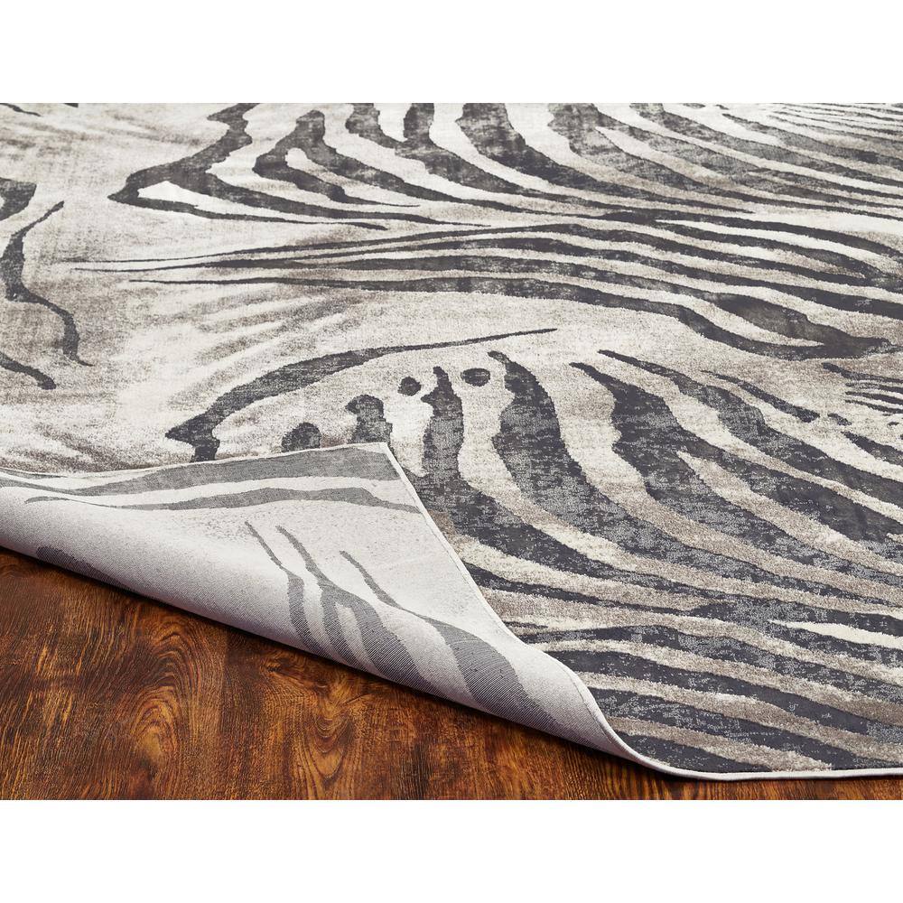 Gray and Charcoal Synthetic Zebra Print Area Rug