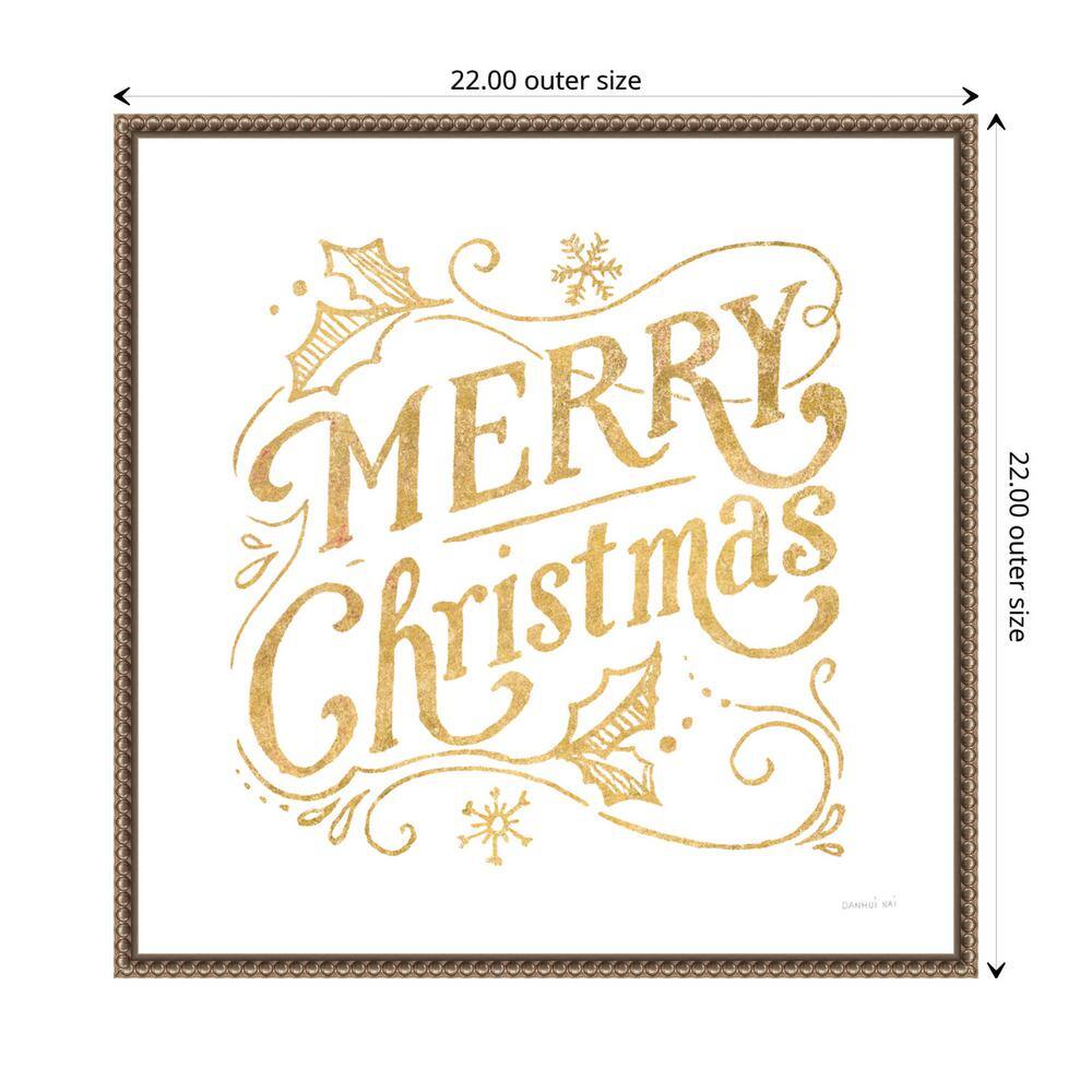 Gold Merry Christmas Quote Canvas Print with Beaded Frame