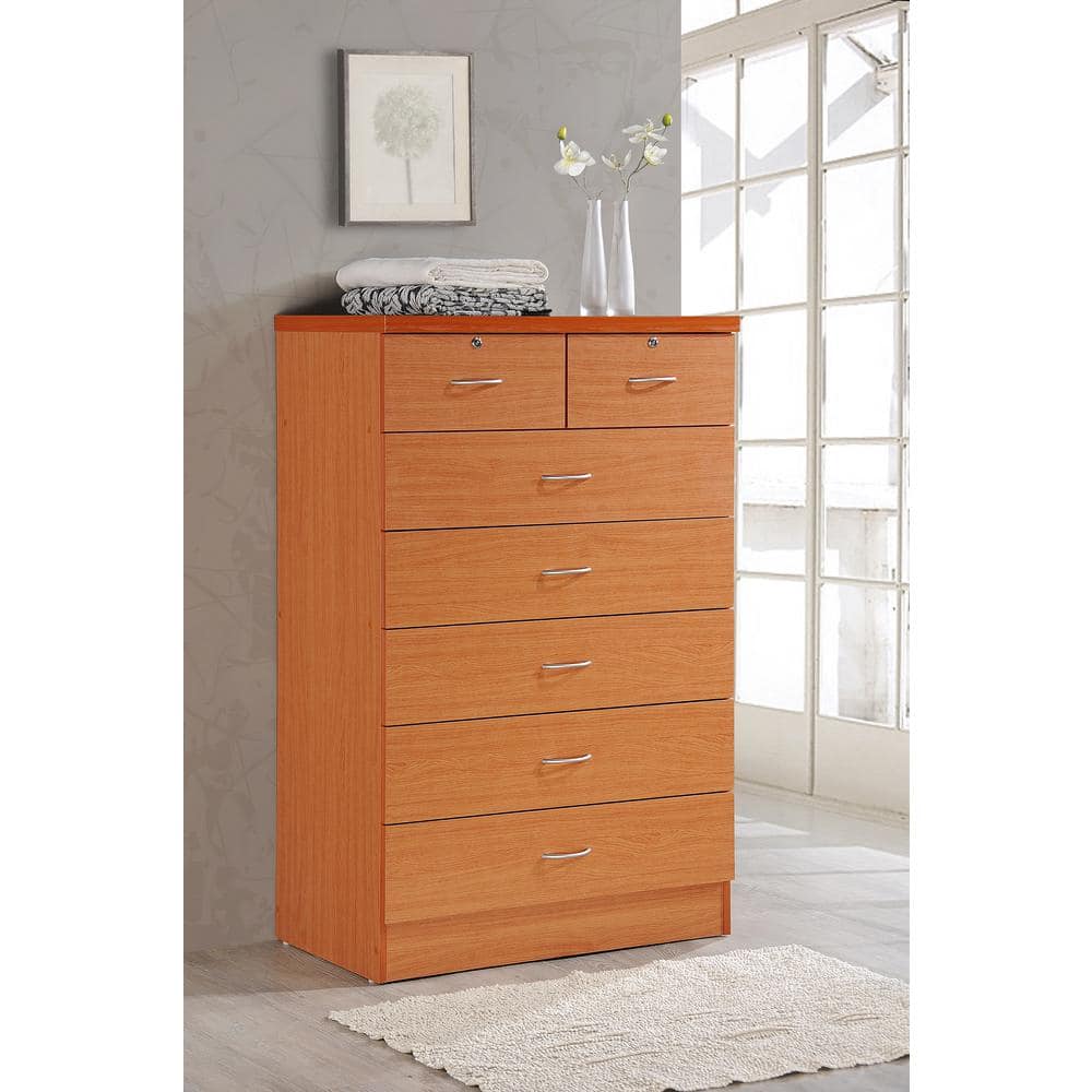 Cherry 48" Tall Wooden Dresser with Locks and Rollers